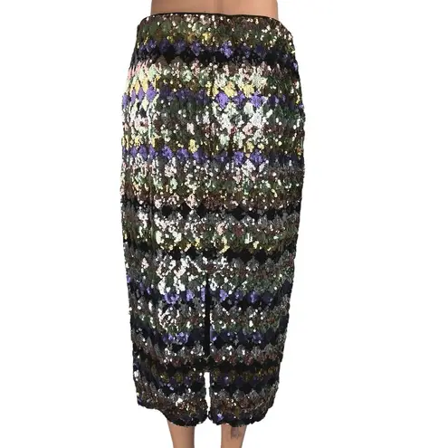 ZARA  Sequin Glitter Metallic Multicolor Striped Diamond Slit Midi Skirt Size M - Image 7