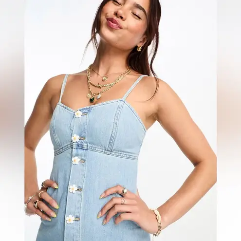 ASOS  Urban Revivo Denim Cami Mini Dress with Daisy Buttons in Blue