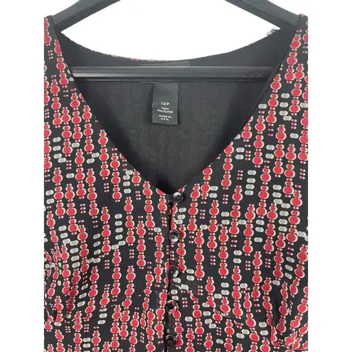 Petite Sophisticate Black Red Sheer Lined Split Flutter Sleeve 90s Y2K Top 12P