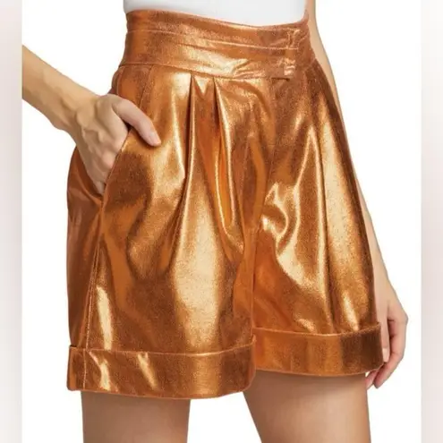 KIMBERLY GOLDSON Women’s Lizzie Pleated Metallic Shorts Copper Sz 4 Orange