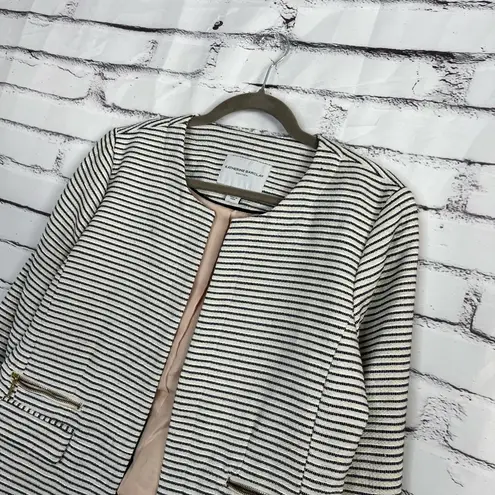 Katherine Barclay Striped Open Front Blazer Jacket Black White Women’s L Neutral
