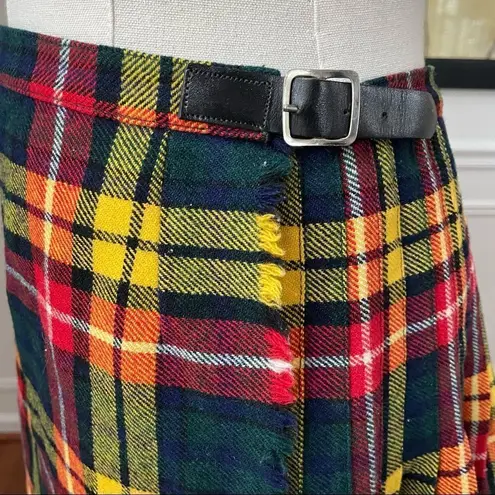 Bermuda Vintage Browns of  Wool Plaid Wrap Pleat Mini Skirt Buckle S