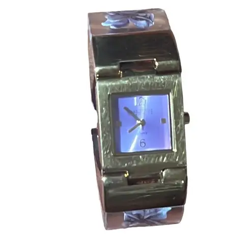 Joan Rivers Vintage Purple Floral Cuff Watch Time Piece Costume Jewelry