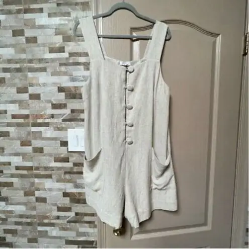 Topshop  linen blend shorts romper jumpsuit beige Sz US 10