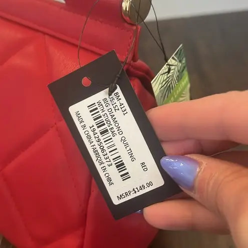 Badgley Mischka NWT Red Faux Leather Big Diamond Quilted Top Handle Shoulder Bag