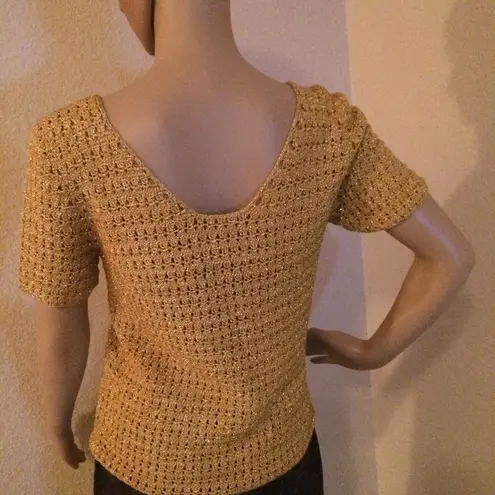 HAND CROCHETED Women's Gold Lurex Top Size Small