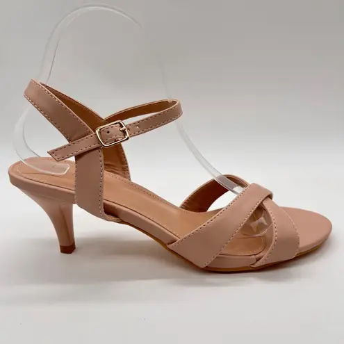 Allegra K NEW Heels Sandals Womens 8.5 Tan Ankle Strap Criss Cross Kitten Heel