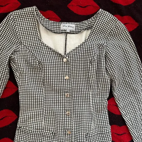 Paris Blues Vintage 80s 90s black white gingham denim long sleeve dress S