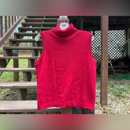 Womens Red 100% Cotton Minimalist Pullover Sleeveless Turtleneck Sweater,USA|LRG Size L