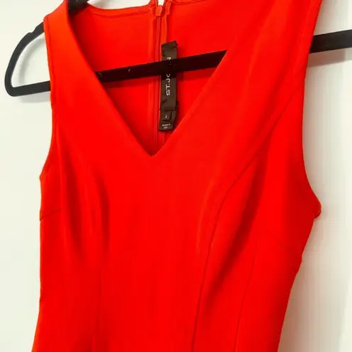 St. John Orange Knit Bodycon Cocktail Career Sleeveless Dress Size 2 Knee Length