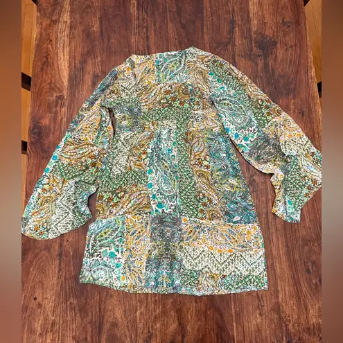 Anthropologie NWOT Green Floreat Dress Amelie 100% silk Kimono Style Boho size 4