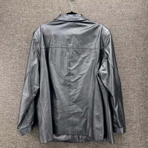 Jessica London Womens Leather Jacket Size 20 Silver Metallic Retro Full Zip