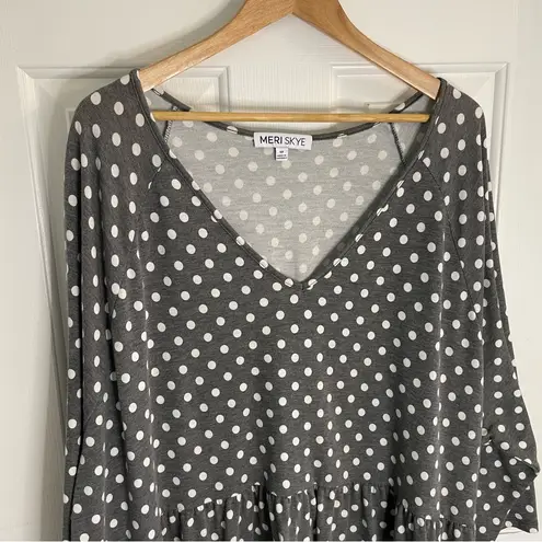 Meri Skye Grey Polka Dot Midi Dress With Short Sleeves Size 5X plus midi Gray
