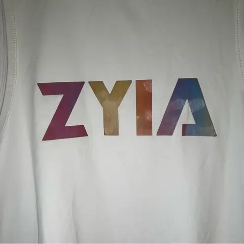 Zyia Active white holographic logo athletic tank top women’s size small