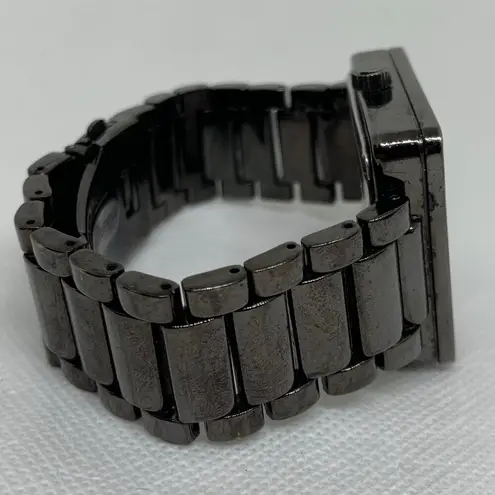 H By Halston watch black tone rectangle 35mm quartz rhinestones size 7” running