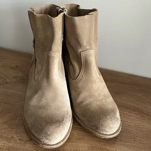 N.D.C. Made by Hand Suede Ankle Boots Beige Sand Western Braided Pull Tab Tan Size 7
