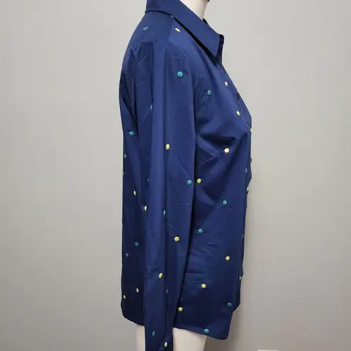 36.5 Lemon Way Navy Poplin Embroidered Polka Dot Button Down Size Small