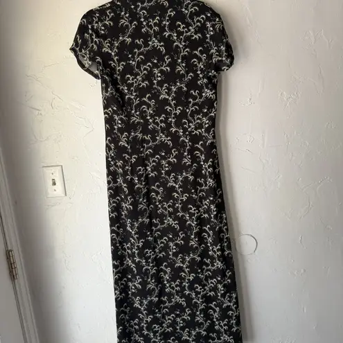 J Jill Dress Womens 4 Black White Floral Button Front Short Sleeve Rayon Midi