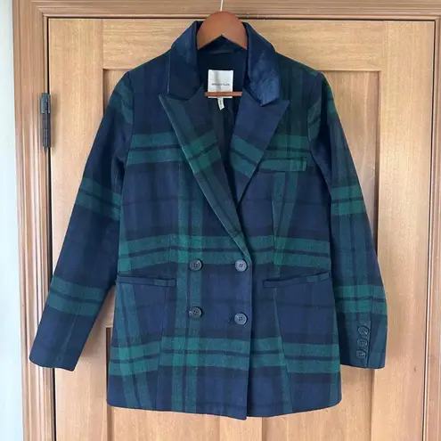 Avec Les Filles Green/Navy Tartan Plaid Double Breasted Blazer Women’s sz Small