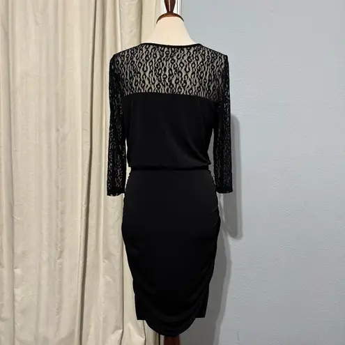 Thalia Sodi Women Black Lace Long Sleeve V-Neck Stretchy Whymsigoth Dress Size L