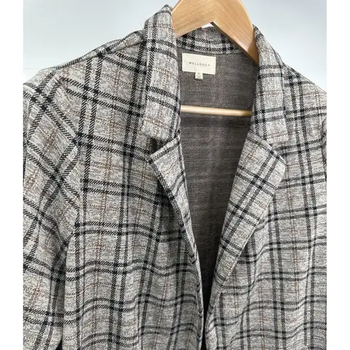 MELLODAY Womens X-Large Black/White Tweed Plaid Open Front Duster w/Pockets-EUC