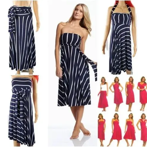 Elan  convertible navy & white striped knit S maxi skirt