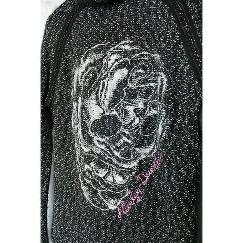 Harley Davidson Womens Hoodie Jacket Skull Chain Accent 1903 Size Medium Tweed Black