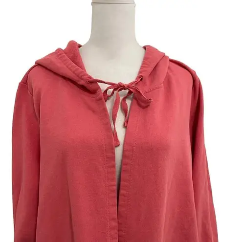 LOGO By Lori Goldstein LOGO Lori Goldstein Tie-Front Hoodie Sweatshirt Pockets Coral Pink size Large