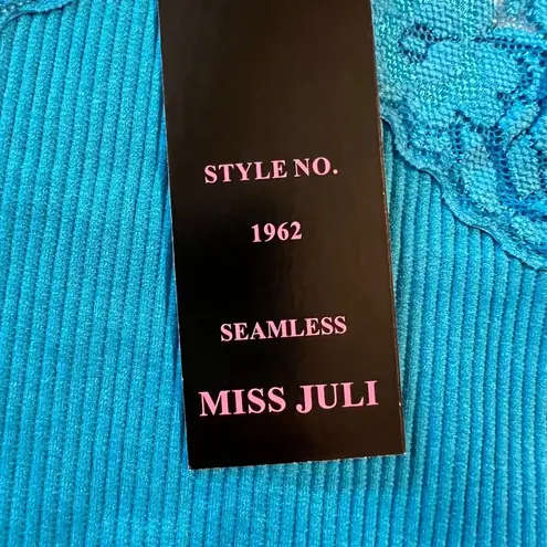 Miss Juli Womens Lace Trim Camisole Cami Blue Seamless Spaghetti Strap Tank Top Size M