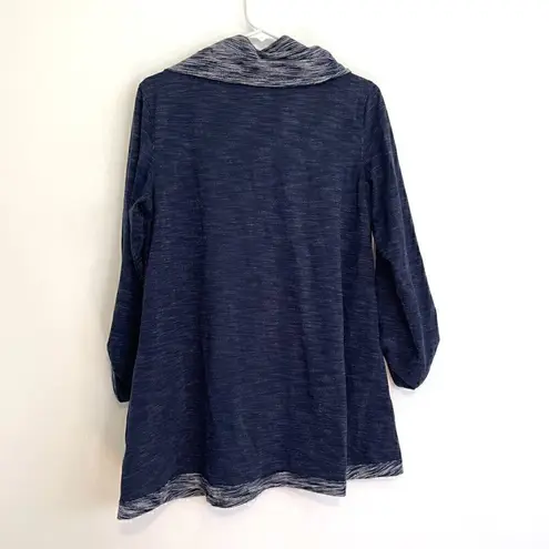 Soft Surroundings Weekending Cowl Neck Pullover Navy Blue 3/4 Roll Tab Sleeve M