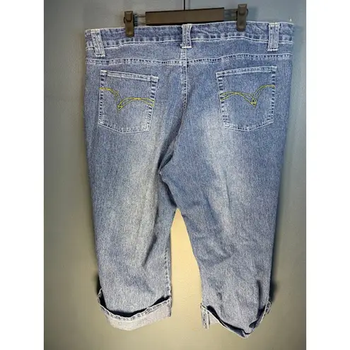 Vintage Zoey & Beth Jeans Women's Sz 2x Capri Bejeweled Crystal Rolled Hem Y2K Blue