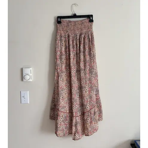 Patrons of Peace Womens Small Skirt Slit Floral Pink Orange White Stretch Hippie