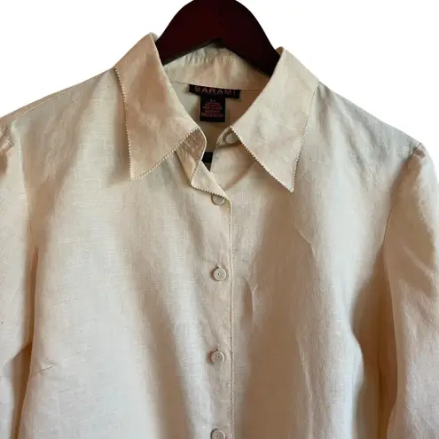 Barami Linen Cotton Women Top L Yellow Button Up Coastal Chic Office Travel Yellow Size L