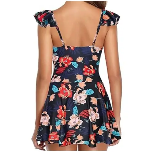 SHEKINI Ruffle Tie Knot Front Ruched Swimdress Size M New With Tags Black Size M