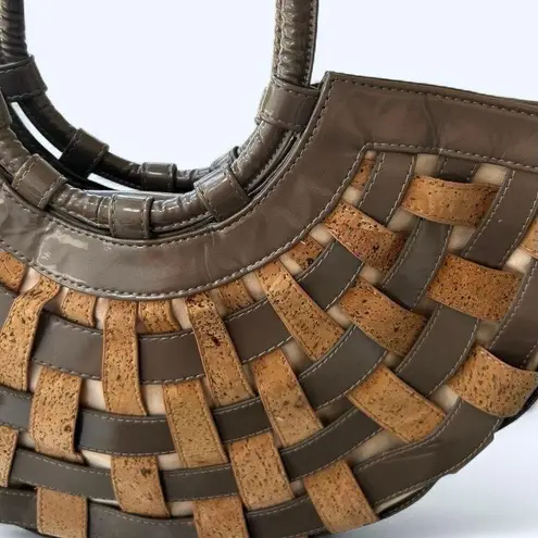 Sondra Roberts 2 Woven Cork Crescent Shoulder Bag Purse Basket Weave Tote Brown - Image 6