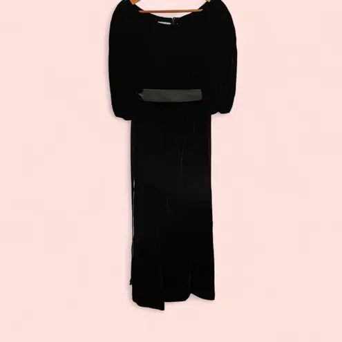 Oscar de la Renta Vintage 70’s-80’s velvet boatneck maxi ribbon waist maxi gown