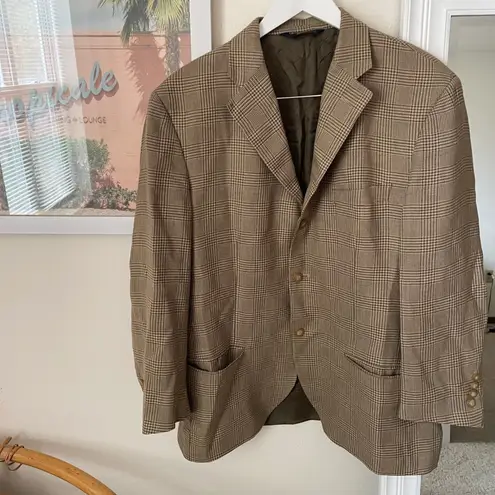 Vintage 90s Polo Ralph Lauren Plaid Blazer Jacket Men's 42R Old Money Equestrian Tan Size M