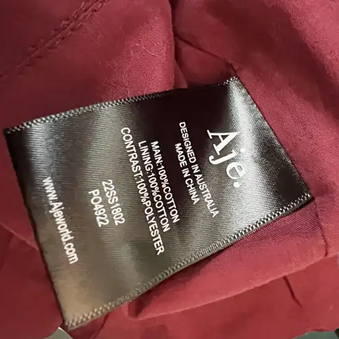 Aje. NEW Sylvia Cotton Poplin Puff Short Sleeve Corset Crop Top Chestnut Red 0