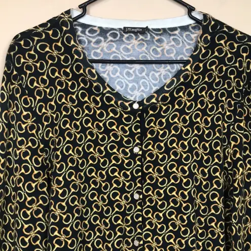 J. McLaughlin Women’s Chain Link Pattern Gold Black Button-Up Cardigan Sweater