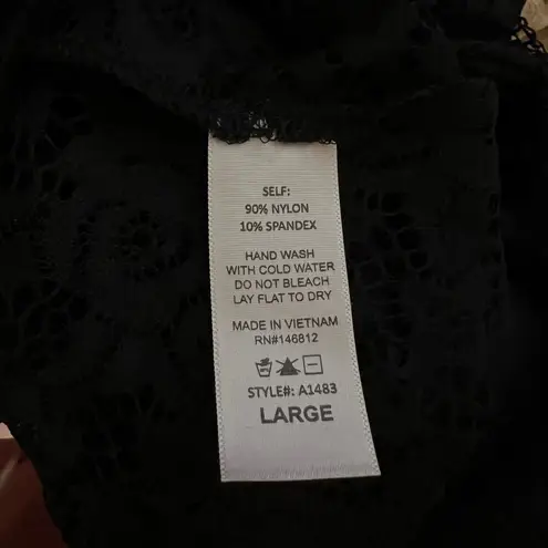 Acemi FULL LACE BODYSUIT Black Thong Style Sz L Snap Crotch Long Sleeve NEW