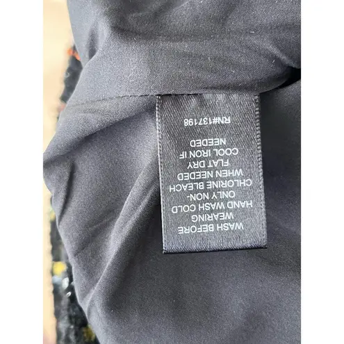 Tahari NWT Metallic Thread Tweed Fringe-Trim Blazer Jacket in Black, XS