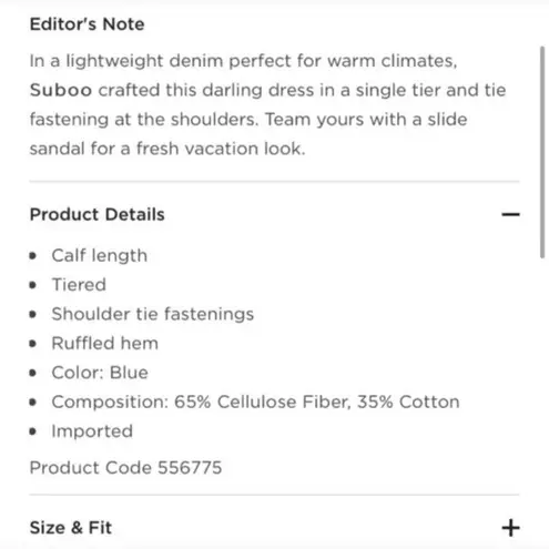 Suboo outlaw chambray tiered maxi dress Size 6