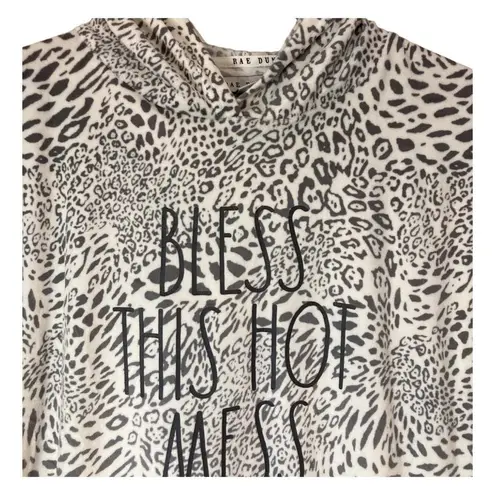 Rae Dunn "Bless This Hot Mess" Small Snow Leopard L/S Sweatshirt Hoodie Sz M