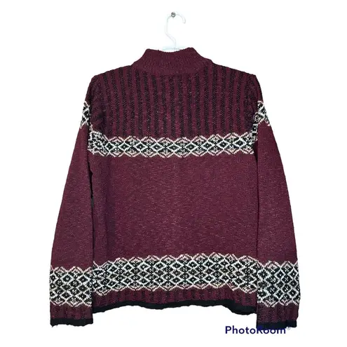 Erika Zip Up hoodless Acrylic Purple Maroon Thick Knit Sweater Size Small