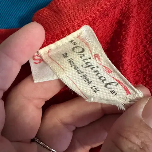 Vintage The Pampered Patch Hand Sewn Ceramics Art Red Cardigan Medium 1980’s B7