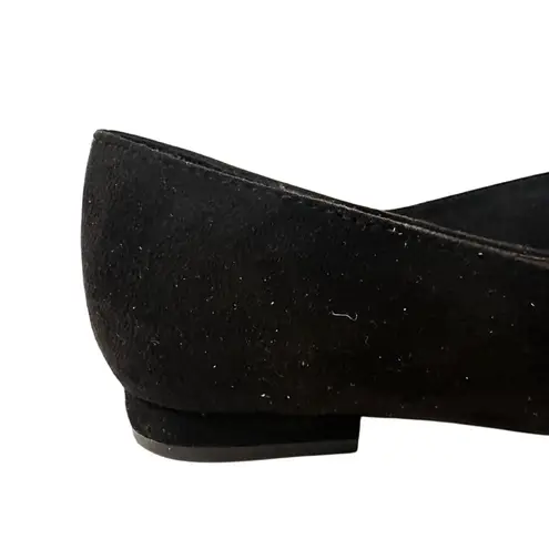 Jessica cline Taytum Flats Rhinestone Bow Women's 7W Black Faux Suede Preppy