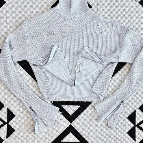 SER.O.YA Fae Distressed Turtleneck Sweater in Silver Size L