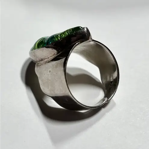 Vintage natural smoky green moss agate gemstone 925 sterling silver ladies ring