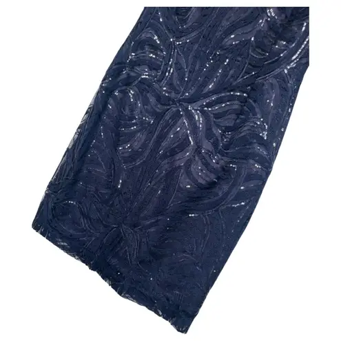 Tahari Dress Womens 10 Blue Sequined Lace Sheath Cocktail Party Formal Elegant