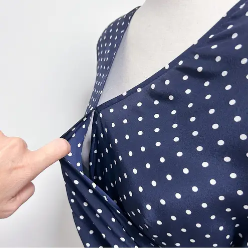 Emanuel Ungaro Vintage Silk Blue Ivory Polka Dot Crepe Wrap Short Sleeve Blouse Size undefined